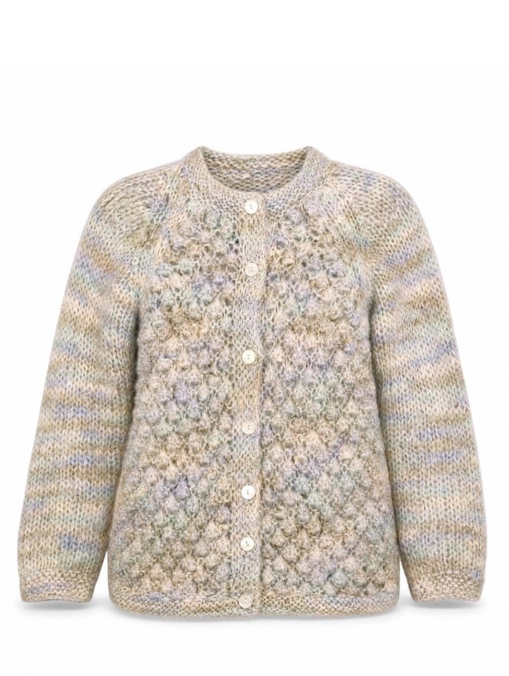 Vintage 80s Italian Hand Knit Mohair Wool Cardigan Chunky Pastel Sweater M